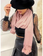 Apaszki i szaliki damskie - Szeroki szal zimowy z pomponami - pudrowy róż - miniaturka - grafika 1