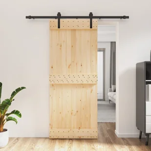 vidaXL Drzwi przesuwne z osprzętem, 85x210 cm, lite drewno sosnowe - Drzwi wewnętrzne - miniaturka - grafika 1