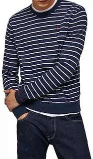 Swetry męskie - Pepe Jeans Sweter męski Andre Stripes, Niebieski (Dulwich), L - grafika 1