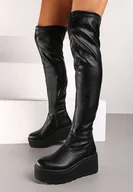 Kozaki damskie - Czarne Kozaki na Koturnie i Platformie z Dopasowaną Cholewką Eriveti - miniaturka - grafika 1