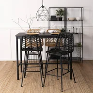 Taborety i hokery - Hoker Rattanowy JERRY Ogrodowy Krzesło Barowe Czarny Boho - miniaturka - grafika 1