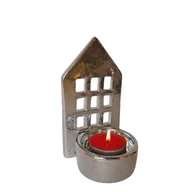 Ozdoby bożonarodzeniowe - Domek z ceramiki na tealight 11,4 cm srebrny do postawienia - miniaturka - grafika 1