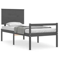 Łóżka - Rama łóżka z wezgłowiem, szara, 100x200 cm, lite drewno Lumarko! - miniaturka - grafika 1