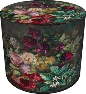 Elior Zielono-czerwona tapicerowana pufa z motywem florystycznym - Matilda - Pufy i podnóżki - miniaturka - grafika 1