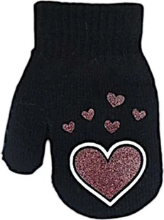 Rękawiczki dziecięce z serduszkami " Lekkie rękawiczki jesienne i wiosenne " Rękawiczki dziecięce z brokatowymi serduszkami " Dzianinowe rękawiczki z brokatowymi serduszkami: Czarny Kolor: Czarny - Rękawiczki dla dzieci - miniaturka - grafika 1