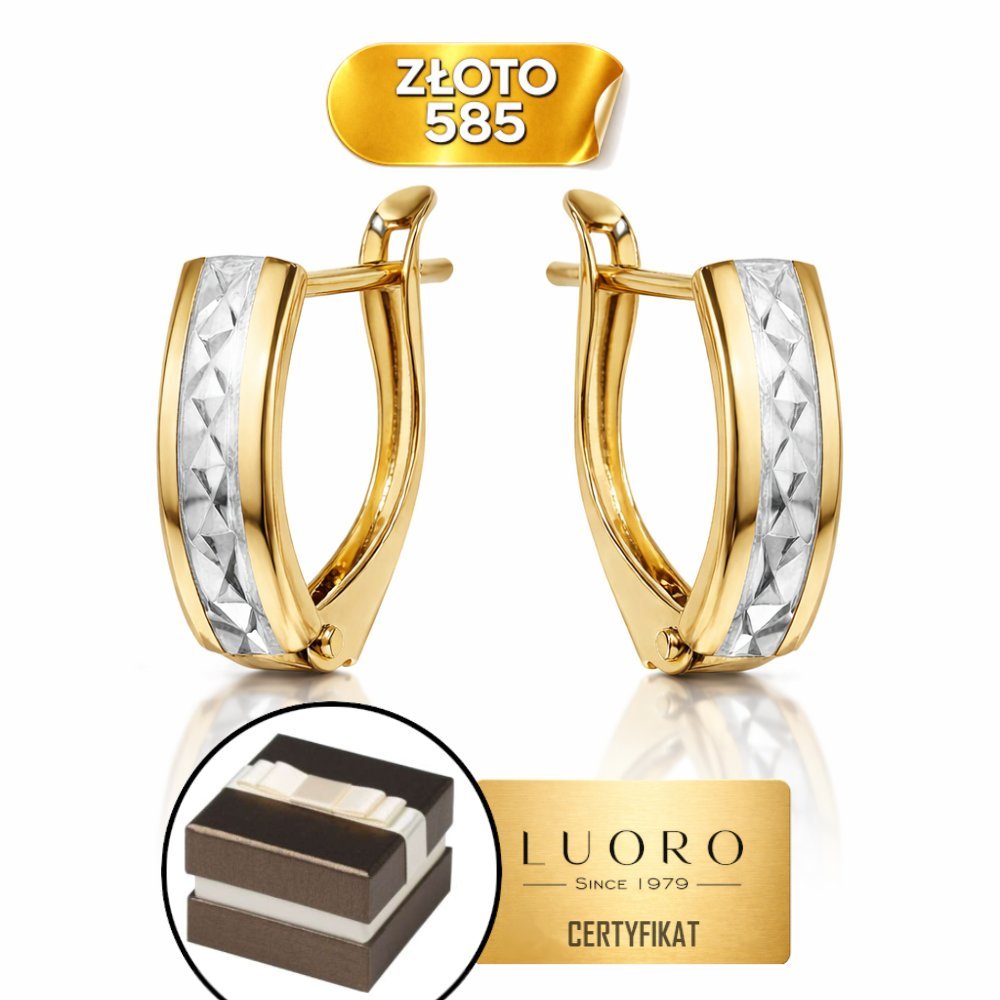 KOLCZYKI ZŁOTE 585 14K PROSTOKĄT DIAMENTOWANIE ANGIELSKIE ZAPIĘCIE 11 CM