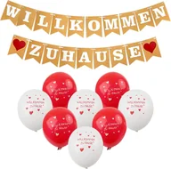 Balony i akcesoria - ZESTAW POWITALNY BALONY WILLKOMMEN ZU HAUSE GIRLANDA BIAŁO CZERWONY SZNUREK - miniaturka - grafika 1