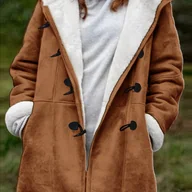 Kurtki damskie - TEMU Kurtka Damska Casual z Polarową Podszewką i Kieszeniami Bocznymi – Brązowa, Z Długim Rękawem, Zapinana na , Wszechsezonowy Styl na Jesień/Zimę, - miniaturka - grafika 1