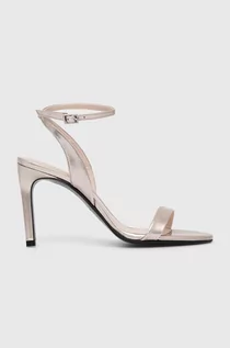 Sandały damskie - Calvin Klein sandały skórzane HEEL SANDAL 90 PEARL kolor złoty HW0HW02026 - grafika 1