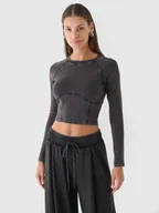 Koszulki sportowe damskie - Damski longsleeve crop-top 4F 4FRAW24TLONF503 - czarny - miniaturka - grafika 1