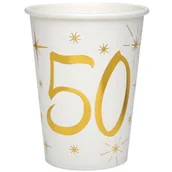 Dekoracje i nakrycia stołu na imprezę - SANTEX Kubeczki papierowe "50 Urodziny - Gold", SANTEX, 250 ml, 10 szt - miniaturka - grafika 1