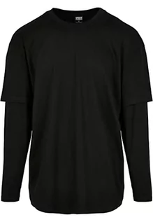 Koszulki męskie - Urban Classics Męska koszulka z długim rękawem, oversized Shaped Double Layer Longsleeve, Basic Tee, dostępna w rozmiarach od S do 5XL, czarny/czarny, M - grafika 1