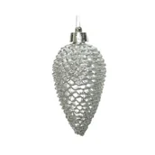 Bombki - Bombka plastikowa szyszka brokatowa 8 x 4,5 cm 6 sztuk srebrny - miniaturka - grafika 1