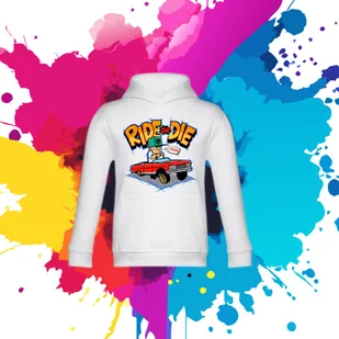 Bluza dziecięca typu kangurka z kapturem w kolorze białym z nadrukiem Ride or Die 6 lat - Bluzy dla dziewczynek - miniaturka - grafika 1