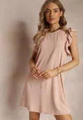 Sukienki - Różowa Sukienka Mini o Pudełkowym Kroju z Falbankami Ansha - miniaturka - grafika 1
