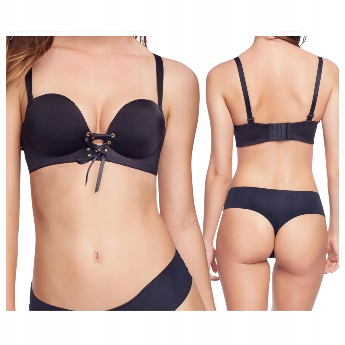 Biustonosz bardotka push-up bez fiszbin gładki Cindy 01 Marilyn 75A czarny