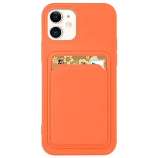 Portfele - Card Case silikonowe etui portfel z kieszonką na kartę dokumenty do iPhone 12 Pro Max pomarańczowy - grafika 1