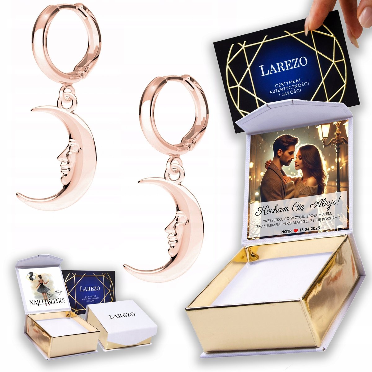 Kolczyki Pozłacane 925 Księżyce Noc Półksiężyce Twarz Półksiężyc NADRUK