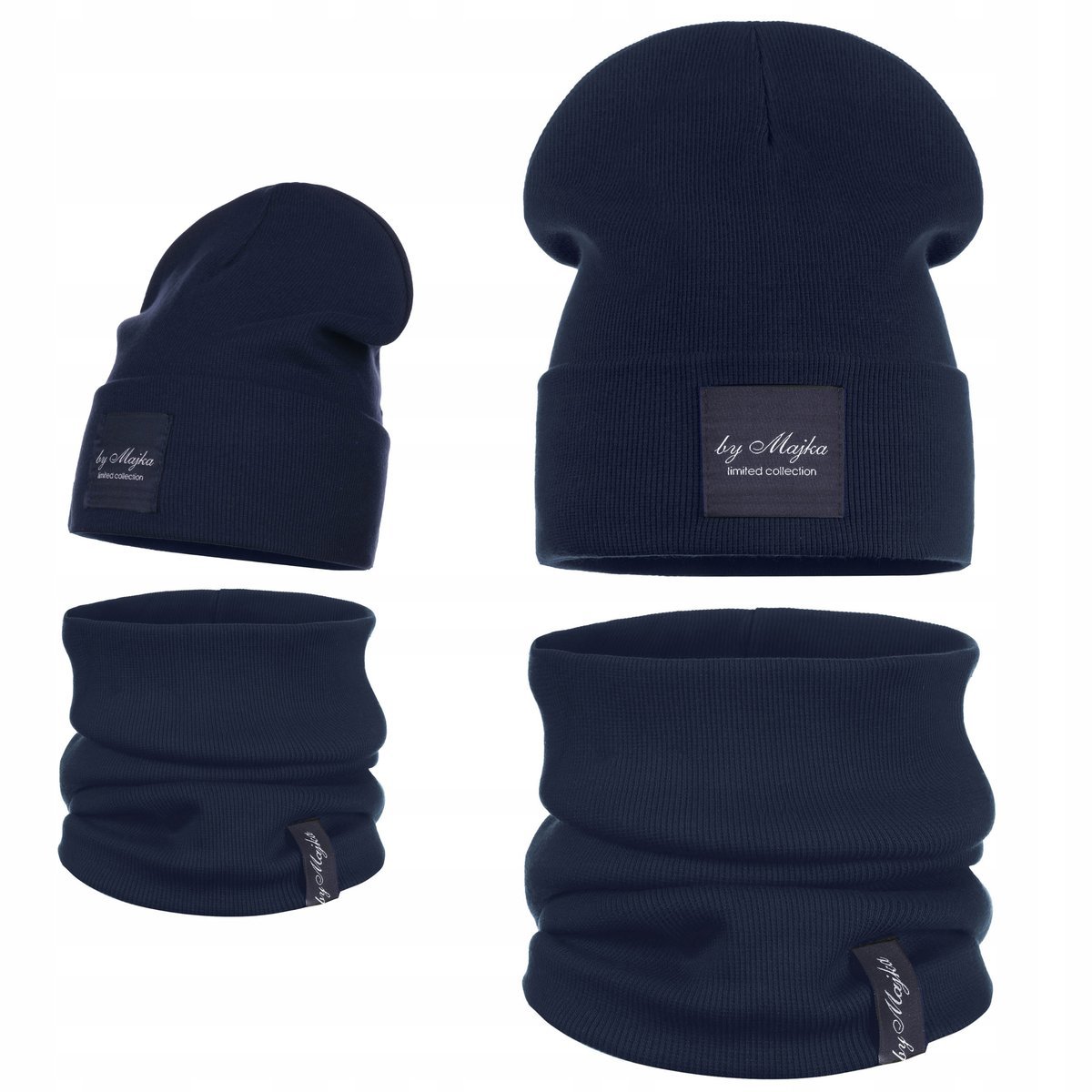 Wiosenny Komplet Dziecięcy Podwójny Materiał Czapka Komin Granatowy 46-52