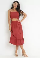 Komplety damskie - Czerwony 2-częściowy Komplet Top i Spódnica Midi z Bawełny Alrema - miniaturka - grafika 1