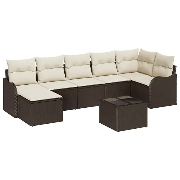 Zestaw Modularnych Sof Ogrodowych Rattan Brązowo-Kremowy, 5 Elementów