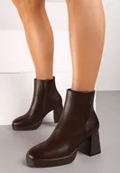 Botki damskie - Brązowe Ocieplane Botki na Obcasie z Kwadratowym Noskiem Ansalea - miniaturka - grafika 1