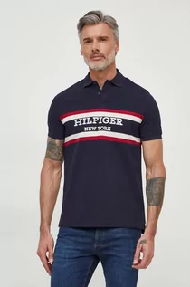 Koszulki męskie - Tommy Hilfiger polo bawełniane kolor granatowy z aplikacją - grafika 1