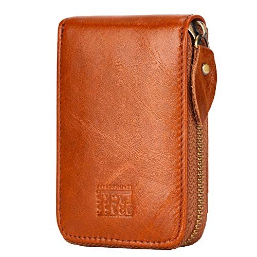 BRASS TACKS Leathercraft Etui na karty kredytowe z zamkiem błyskawicznym, dla mężczyzn i kobiet, z prawdziwej skóry z blokadą RFID