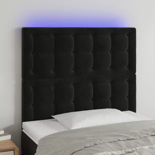 vidaXL Zagłówek do łóżka z LED, czarny, 90x5x118/128 cm, aksamit - Inne meble do sypialni - miniaturka - grafika 1