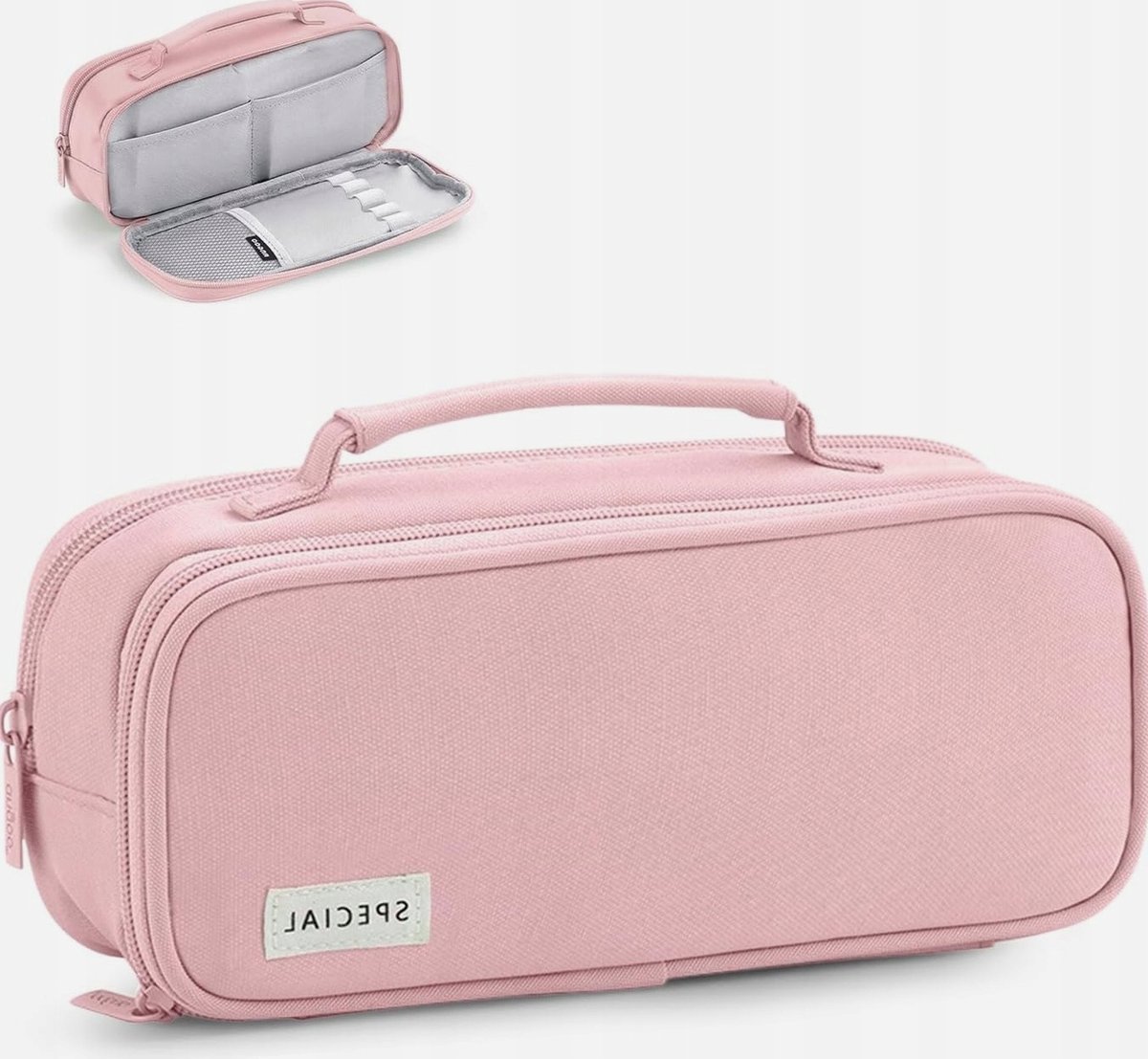 Piórnik 24x8x11.5cm różowy materiałowy organizer szkolny studencki