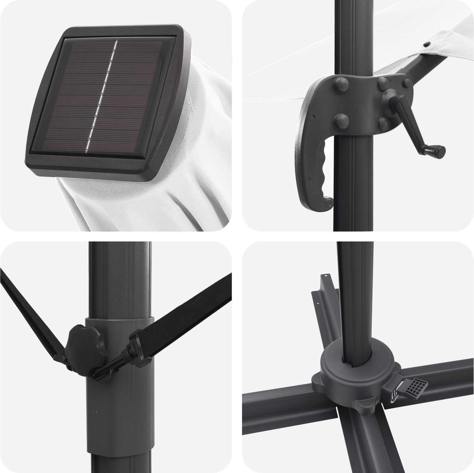 vidaXL Parasol wysięgnikowy Roma z LEDami, Piasek, 286x285x270 cm, Aluminium