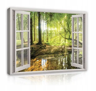 Obraz Okno 3D Las Natura Na Płótnie Ścianę Sypialnia Salon Duży XXL 100x70 - Obrazy i zdjęcia na płótnie - miniaturka - grafika 1