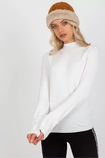 Swetry damskie - Ecru gładki sweter z półgolfem i długim rękawem - grafika 1