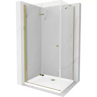 Mexen Lima kabina prysznicowa składana 90x70 cm, transparent, złota + brodzik Flat - Kabiny prysznicowe - miniaturka - grafika 1