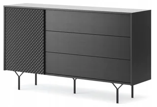 Komoda z szufladami front ryflowany duża do salonu loft Still 144 cm Czarna - Komody - miniaturka - grafika 1