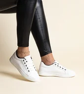 Sneakersy damskie - Białe sneakersy eko skóra Cathleen - z czarnym elementem-37 - miniaturka - grafika 1