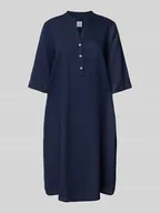 Sukienki - Sukienka lniana o długości do kolan z kołnierzem z lamówką - miniaturka - grafika 1