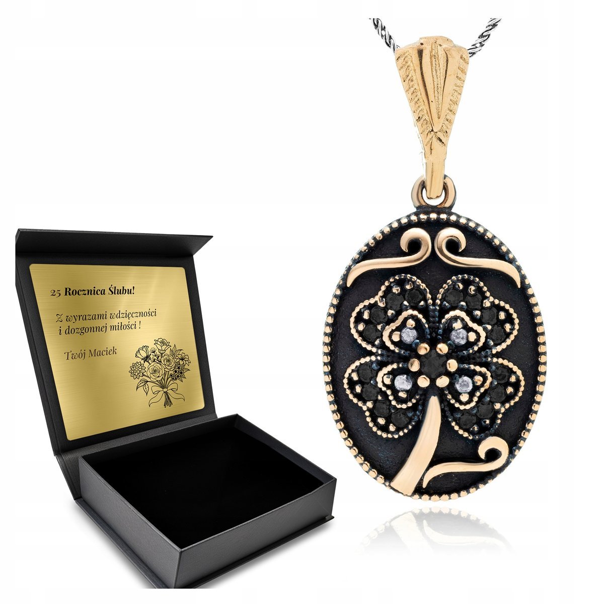 Naszyjnik Srebrny 925 Cyrkonie Kwiat Biżuteria Dla Kobiety + Grawer