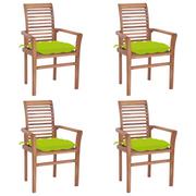 Fotele i krzesła ogrodowe - VidaXL Lumarko Krzesła stołowe, 4 szt., jasnozielone poduszki, drewno tekowe - miniaturka - grafika 1