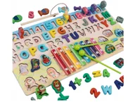 Instrumenty muzyczne dla dzieci - Drewniana Układanka Edukacyjna 5w1 Literki Cyferki Cymbałki Rybki MONTESORI - miniaturka - grafika 1