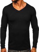 Swetry męskie - Czarny sweter męski w serek Denley MMB601 - miniaturka - grafika 1