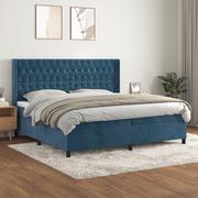 Łóżka - vidaXL Łóżko kontynentalne z materacem, niebieskie, aksamit, 200x200cm - miniaturka - grafika 1