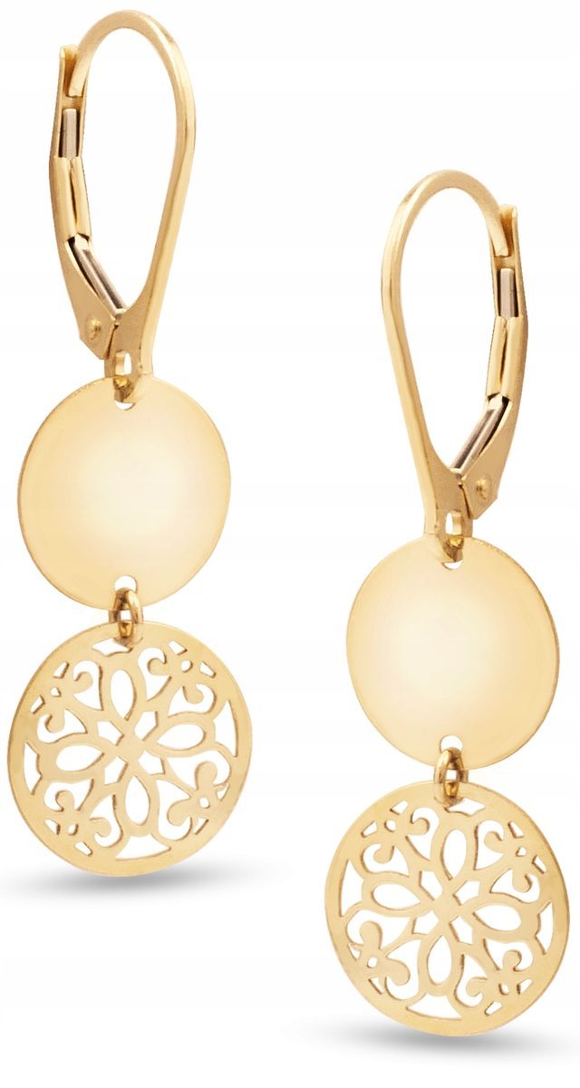 PIĘKNE ZŁOTE KOLCZYKI WISZĄCE KÓŁKO AŻUR 585