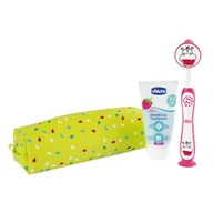 Pasty do zębów - CHICCO SET Hippo pasta do zębów Truskawkowa 50ml + szczoteczka do zębów 3-6l - miniaturka - grafika 1