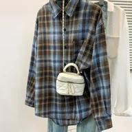 Koszule damskie - TEMU Koszula w Kratę Dwukolorowa, Luźna i Casualowa - miniaturka - grafika 1