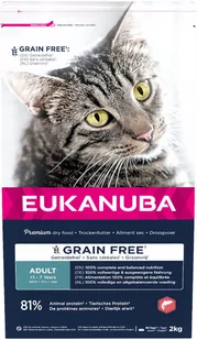 Eukanuba Adult Grain Free, z łososiem - 2 kg - Sucha karma dla kotów - miniaturka - grafika 1