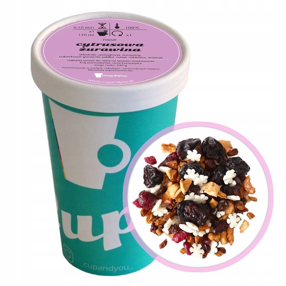 Sypana herbata owocowa sypana CYTRUSOWA ŻURAWINA winogrona 240g premium - herbata liściasta sypana mieszanka napar susz
