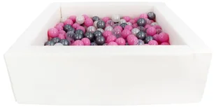 Kwadratowy suchy basen z ekoskóry z 300 piłeczkami (biały/perłowy, transparentny, pudrowy róż, srebrny) - Suche baseny - miniaturka - grafika 1