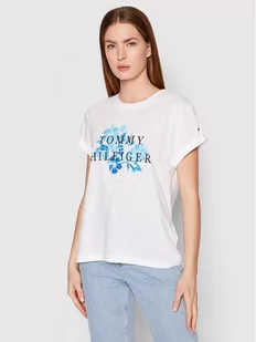 Tommy Hilfiger T-Shirt Slub Floral WW0WW34417 Biały Regular Fit - Koszulki i topy damskie - miniaturka - grafika 1