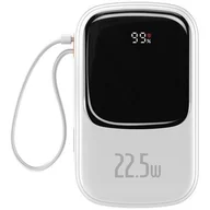 Powerbanki - Baseus Qpow Digital Display powerbank z szybkim ładowaniem 20000mAh 22,5W QC/PD/SCP/FCP z wbudowanym kablem USB-C biały - miniaturka - grafika 1